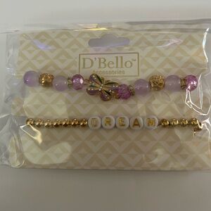 Lavender & Gold Butterfly Beaded Bracelet Set
